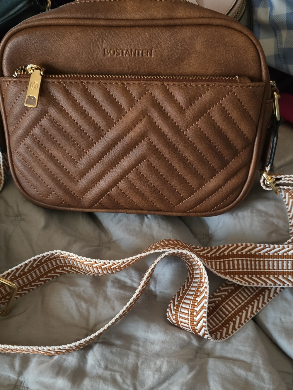 Bostanten Brown Quilted Crossbody Bag